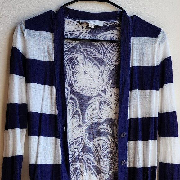 LOFT Purple/White Striped Mixed Media Cardigan Sweater Size Small - Picture 5 of 15